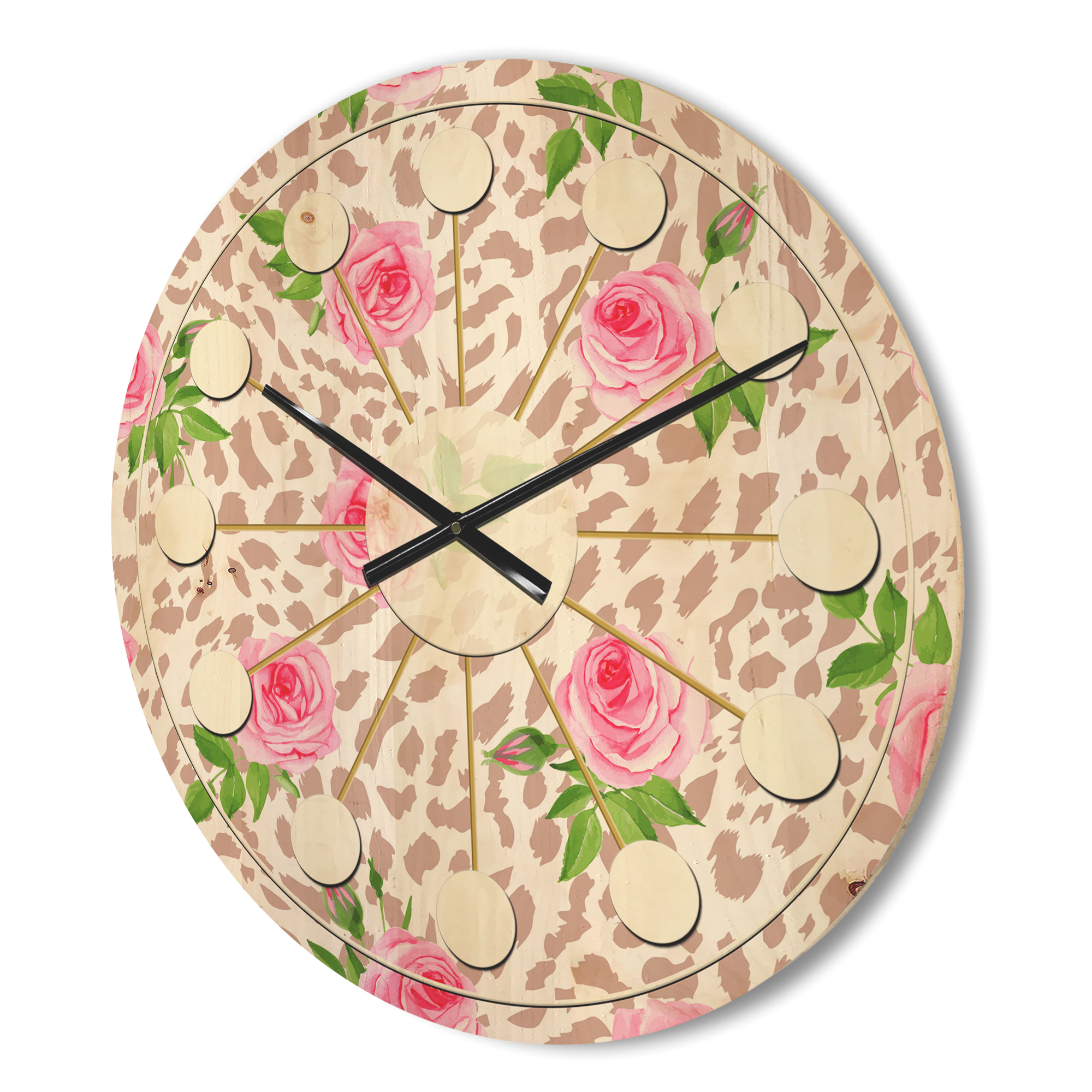 Designart 'Leopard Fur Safari Pattern IV' Mid-Century Modern Wood Wall Clock