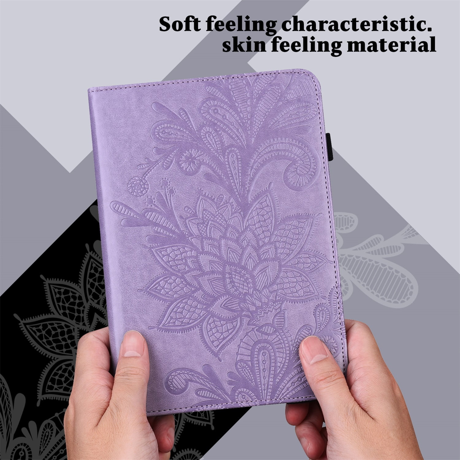 SaniMore for iPad 10th Generation 10.9" 2022 Embossed Case, PU Leather Case with Card Slot & Kickstand Pencil Holder & Hand Strap Shockproof Protective Case for Women Girls, Purple