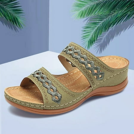 

uikmnh Women Shoes Women s Slippers Shoes Wedges Fashion Sliders Slip On Strap Sandals Summer Shoes For Women Green 7