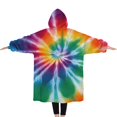 thumbnail image 2 of Oversized Wearable Blanket Hoodie,Colorful Rainbow Tie Dye Spiral Pattern Sherpa Blanket Hoodie with Super Pockets,Super Warm Fuzzy Pullover for Women & Men, 2 of 6