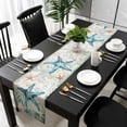 thumbnail image 3 of Teal Coastal Starfish Table Runner 48 Inches Long, Vintage Summer Beach Nautical Coral Kitchen Coffee Dining Table Decoration for Home Party Birthday Wedding Home Decor 13x48 Inches, 3 of 8