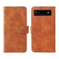 thumbnail image 5 of Case for Google Pixel 6A Wallet Case with Card Slots Holder Magnetic Clasp Cover, Luxury PU Leather Skin-Friendly Wrist Strap Handbag Kickstand Soft Silicone Shockproof Protective Case,Brown, 5 of 5