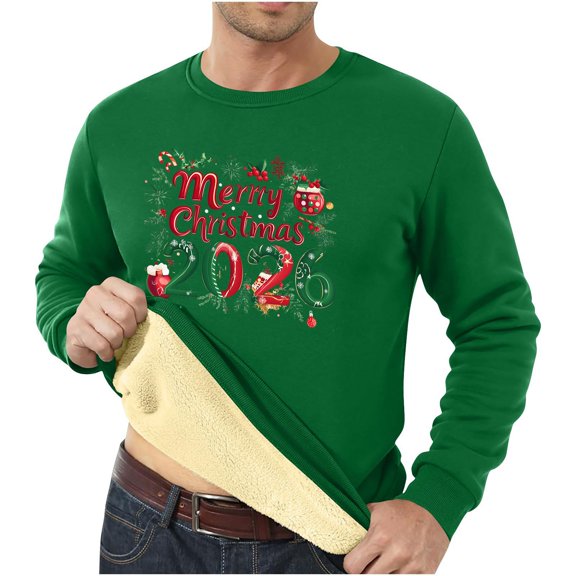 Men's Sweatshirt Christmas Shirt Long Sleeve Funny Holiday Crewneck T-Shirt, Letter Print Loose Fit Top, Trendy and Comfortable for Men's Casual Fashion,Army Green,L