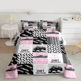 thumbnail image 2 of Homewish Speed Race Car Bedding Comforter Set,Extreme Sport Twin Comforter Sets,Pink Gray Patchwork Checkered Bedding Set For Girls Kids,Ultra Soft Home Decor Reversible,2-Piece, 2 of 8