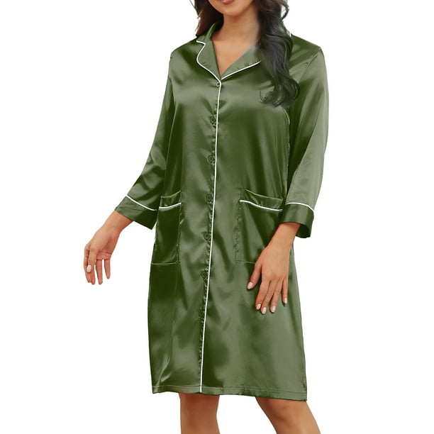 Camisón con botones vestido de pijama de color puro a la moda elegante con cuello en V para el dormitorio del hogar ANGGREK Otros