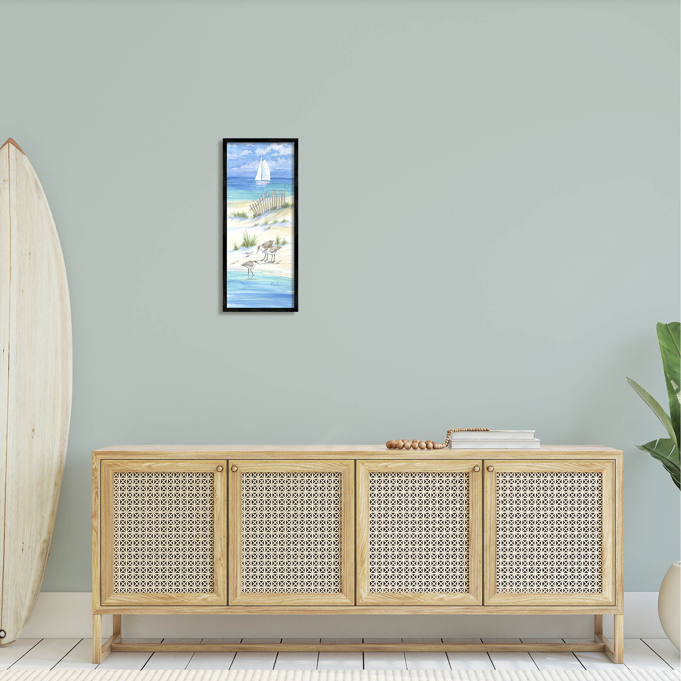 Stupell Industries Beachside Coastal Sandpiper Birds Painting Black Framed Art Print Wall Art, Design by Paul Brent