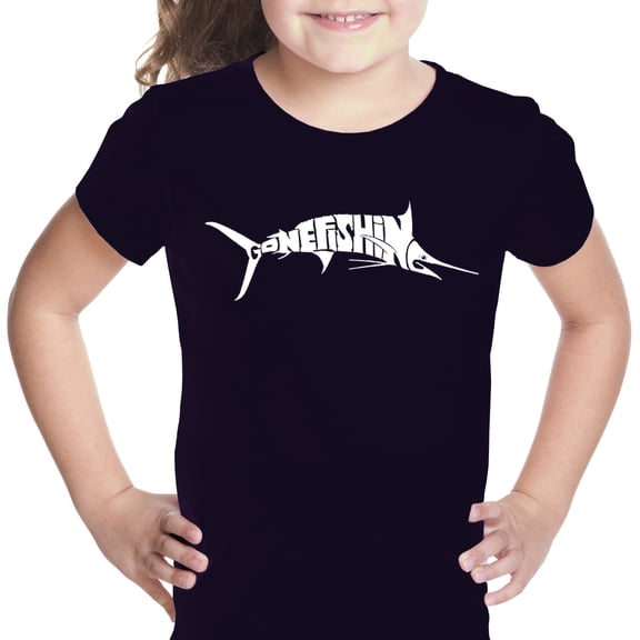 LA Pop Art Girl's Word Art T-shirt - Marlin - Gone Fishing
