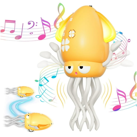 Pulpo de juguete para bebé, calamar bailando, arrastrándose, con música y LED