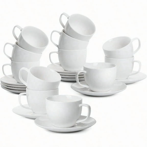 BTaT Porcelain Tea Cups And Saucers 8oz Set Of 12 White