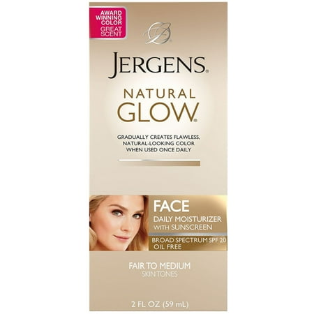 Jergens Glow Face Daily Moisturizer Sunscreen SPF 20, Fair to Medium 2 oz (Pack of 3)