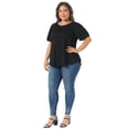 thumbnail image 3 of Women's Plus Short Sleeve Crew Neck Pleated Casual Tunic Blouse 2X Black, 3 of 6