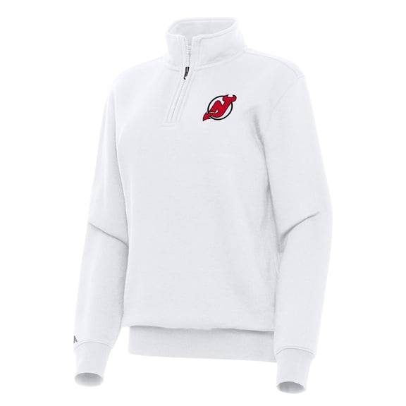 Women's Antigua White New Jersey Devils Victory Quarter-Zip Sweatshirt