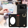thumbnail image 6 of Allytechgroup Stylish Wallet Phone Case for Samsung Galaxy Z Flip 3 5G, Crossbody Shoulder Strap Make-up Mirror Ring Holder Stand Card Holders Shockproof Case for Girls Women, Black, 6 of 7
