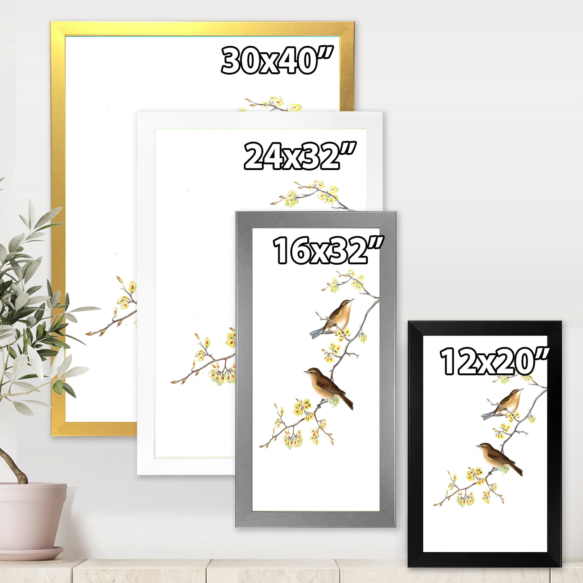 Designart 'Little Birds Sitting On The Tree Branches II' Traditional Framed Art Print