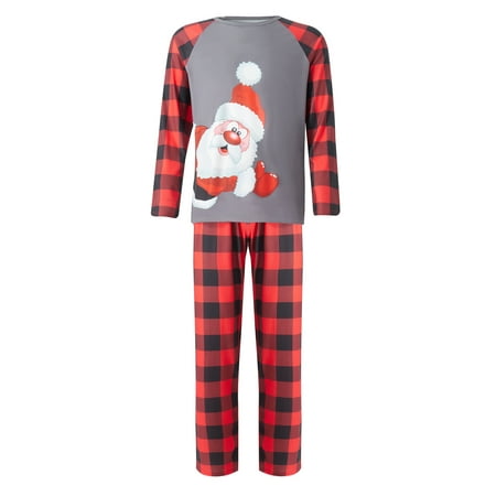 

Genuiskids Christmas Pajamas Family Matching Pajamas Set Long Sleeve Santa Claus Elk Print Tops with Plaid Pants for Women Men Kids Baby Girl Boy