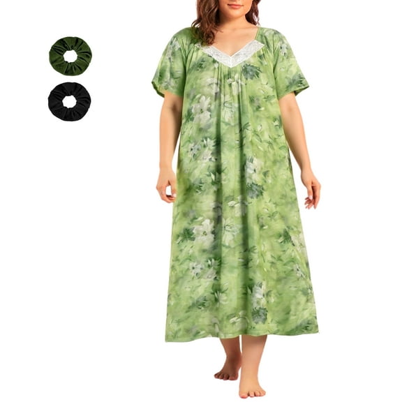 Loritta Plus Size Nightgowns for Women House Dress Short Sleeve Loungewear Floral Print V-Neck Moomoo Nightgowns Sleepwear XL-5XL