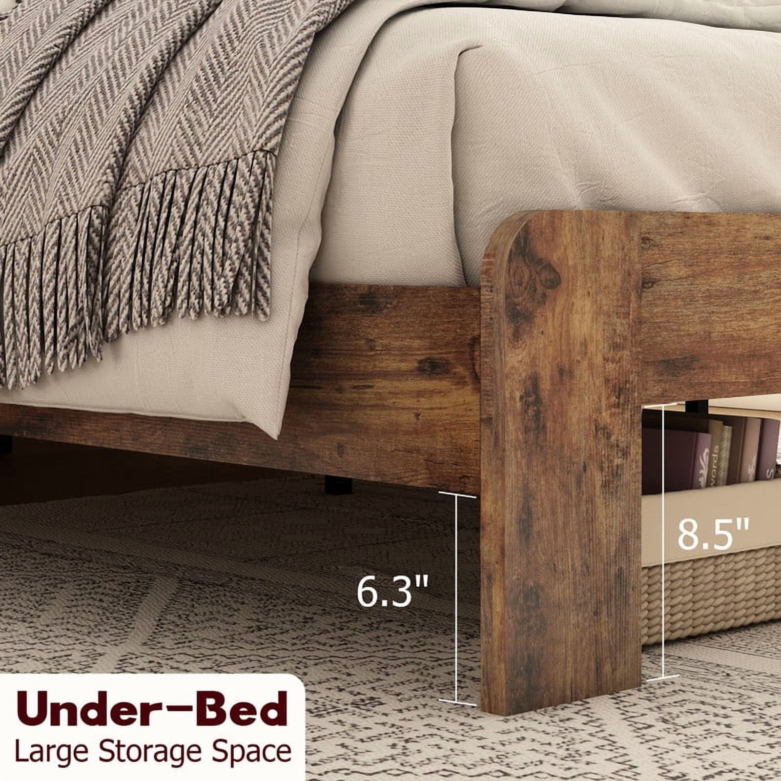 Full Size Bed Frame, Farmhouse Platform Bed with Headboard and Wood Slats Support, Noise Free, No Box Spring Needed