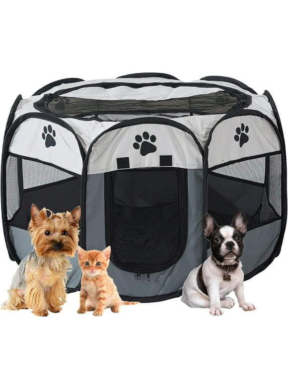 SAN LIKE 29" Portable Pets Playpen Foldable, Dog Crate with Zip, Puppy Playpen Kennel Washable, Indoor Pet Tent, Outdoor Pet Cage for Cats, Kitten, Small Dogs