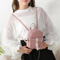 thumbnail image 3 of Women Bow Decoration Mini Backpack PU Leather Backpack Solid Color School Bag, 3 of 7