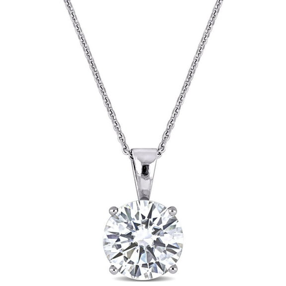 AMOUR 2 CT DEW Created Moissanite Solitaire Pendant with Chain In 14K White Gold