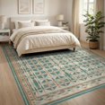 thumbnail image 3 of ODIKA 8'x10' Ultra-Soft Area Rug, Mid Century Geometric Grid Vintage Border Frame Hallway Teal None Washable, Bare feet friendly, Silk-Touch for Bedroom, Under Sectional, 3 of 7