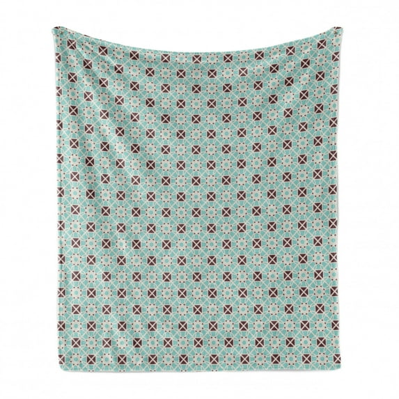 Aboriginal Soft Flannel Fleece Throw Blanket, Bicolour Vintage Inspired Floral Geometric Tile Like Repetition, Cozy Plush for Indoor and Outdoor Use, 50" x 70", Seafoam Dark Mauve, by Ambesonne