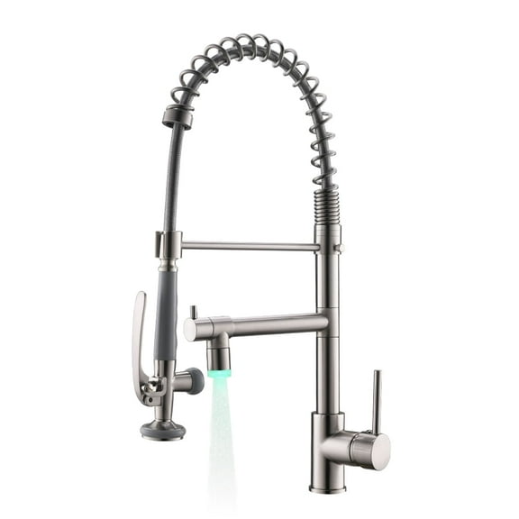ANGELES HOME LED Light Kitchen Faucet with Sprayer, Single Handle Pull Down Sprayer Kitchen Sink Faucet with Two Spout, Brushed Nickel