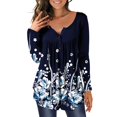 thumbnail image 1 of Heliisoer Womens Fashion Round Neck Printed Buttons Long Sleeve Asymmetric Hem, 1 of 6