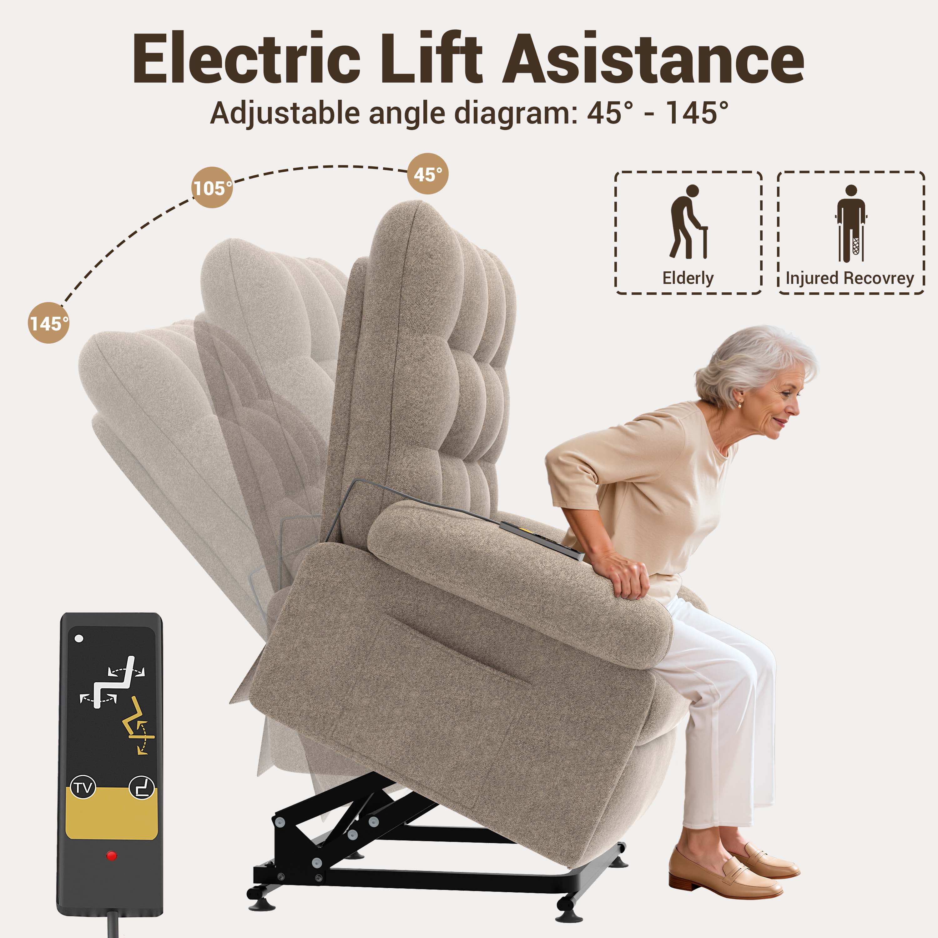 3 Motor Lift Chair for Elderly, LEGAHOME Easy Stand Assist Electric Power Lift Recliner with Side Pocket, Home Theater Recliners for Living Room, Chenille Fabric, 350 lbs Capacity, Dark Coffee