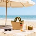 thumbnail image 4 of Bolso De Algodón Bolso de mano grande de algodón tejido con cuerda y estampado de cerezas,color marrón café,ideal para la playa,para el uso diario y para viajar (1 unidad). Rkxzt, 4 of 7
