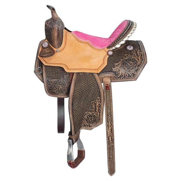 Schneiders Double S Reno II Pink Barrel Saddle for Horses | Brown | Size 14