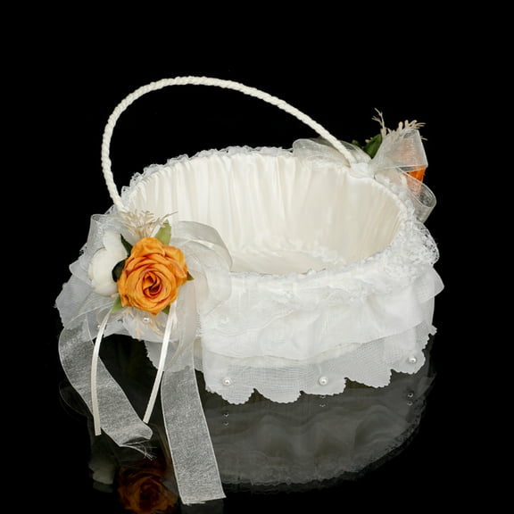Flower Girl Baskets for Wedding,Ivory Flower Girl Basket With Satin Handle Bowknot ,Wedding Baskets for Flower Girls,Candy Storage Basket,Wedding Party Celebrations Home Decoration