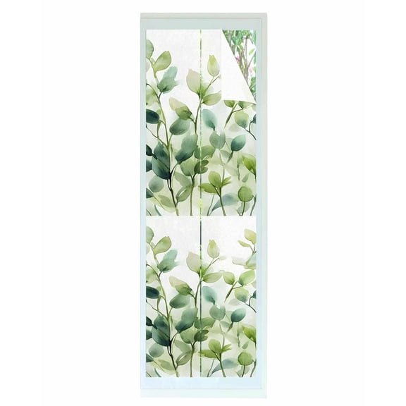 Window Privacy Film Eucalyptus Botanical Green Stained Glass Window Film Decorative Sun Block Window Cover Spring Blooms Leaves Window Clings Static Adhesive Sticker for Bathroom 23.6"x78.7"