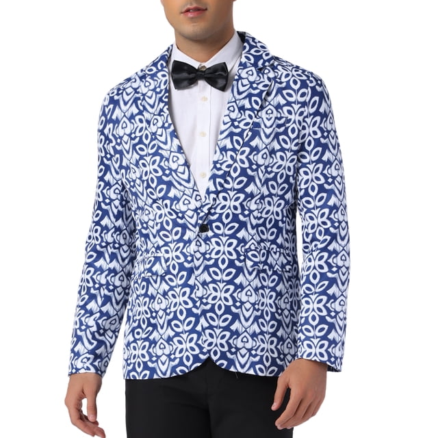 Blazer Floral INSPIRE CHIC para Hombre con Solapa Notch de Un Botón Retro, Chaqueta Deportiva de Flores, Azul Marino