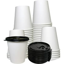 10 oz Disposable White Paper Coffee Cups with Black Flat Lids, Recyclable Hot/Cold Beverage Paper Drinking Cups with Lids for Tea, Water, Coffee, Travel, Picnic, Breakroom, Office (1000 Pack)