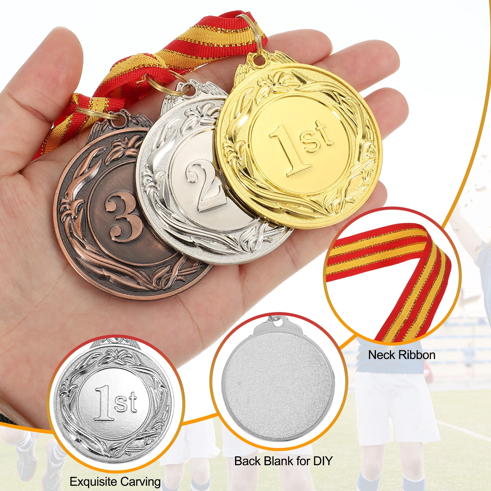 Uxcell 2 Inch Silver Prizes Award Medals Metal Winner Medals 2ed Place with Neck Ribbon for Sports Games Party Favors 18 Pieces