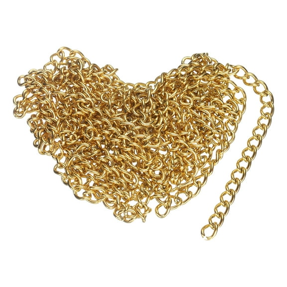 Uxcell 6.56 Feet/2 Meter Stainless Steel Curb Chain, 7x5x1.2mm Cuban Link Chain, Twisted Links Cross Cable Chains for DIY Jewelry Making Supplies, Gold