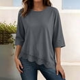 thumbnail image 5 of Hurxie Women's Summer Tops Oversized Lace Trim T Shirts Casual Loose Half Sleeve Asymmetrical Hem Tees Tunic Blouses Dark Gray,L, 5 of 7