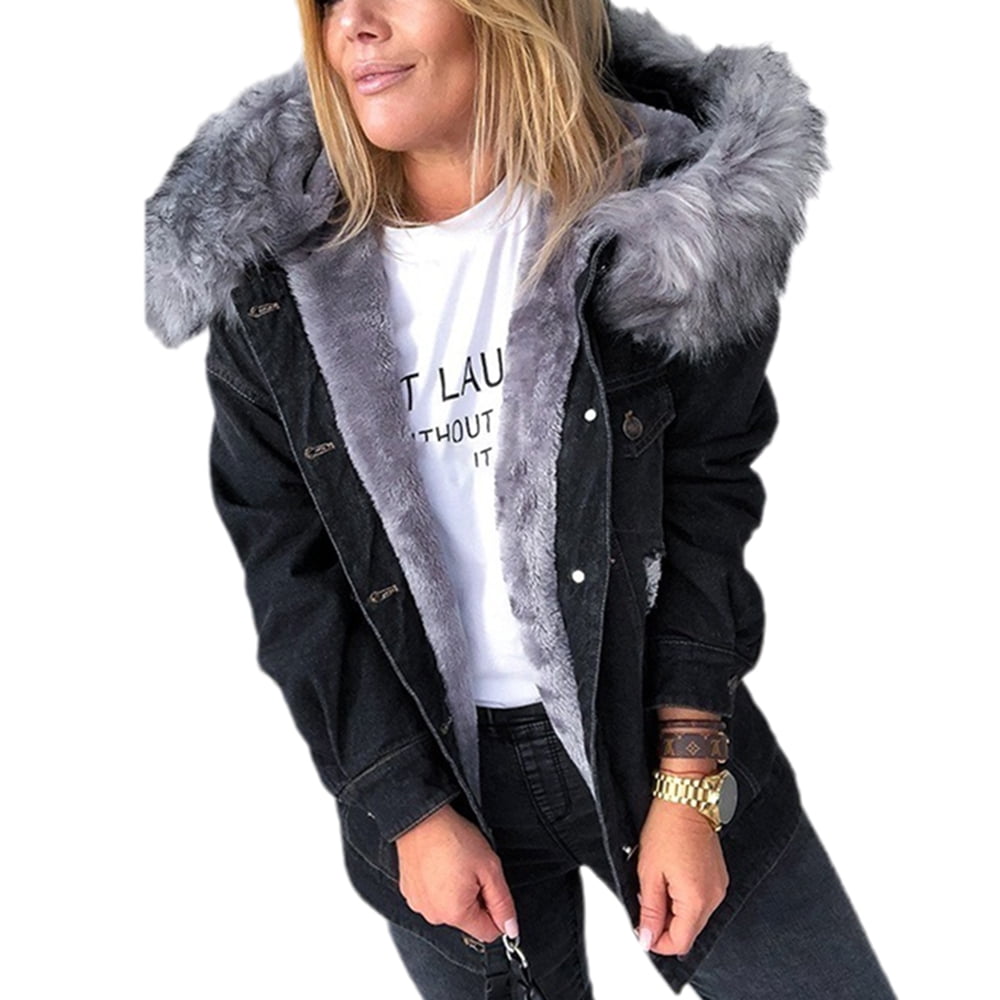 Winter Furry Hooded Jean Jacket 