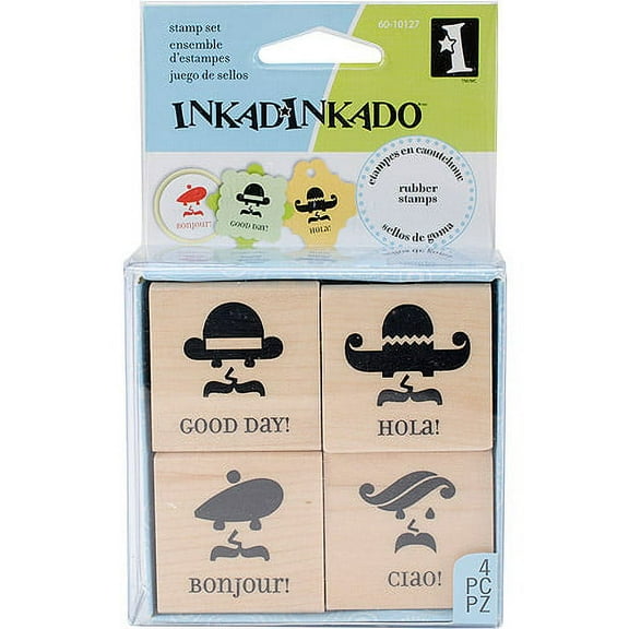 Inkadinkado Mounted Rubber Stamp Set 4/Pkg 3"X3"-Hello