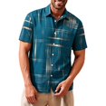thumbnail image 2 of Kalauyu Button Down Shirts for Men Plaid Print Short Sleeve Shirts Casual Button-Up Blouse Summer Beach Outdoor Daily Wear Tops, 2 of 5