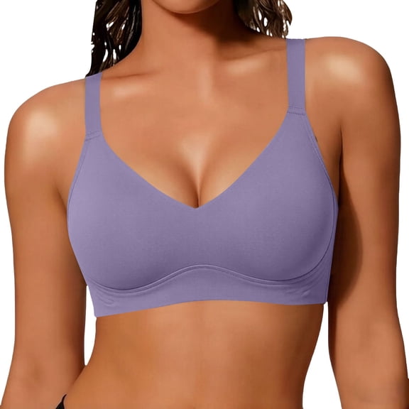 MVRLSH Jelly Sports Bras for Women Large Bust Gathered Wireless Yoga Vest Soft Support Smooth Seamless Underwear Bra Purple - XXXXL