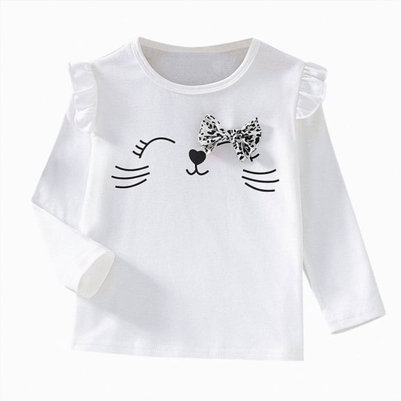 Splozh Toddler Girl Long Sleeve Tops 2T 3T 4T 5T 6T 7T 8T Toddler Soft Crewneck Tee Tops Girls Basic Print Long Sleeve T Shirt Blouse,White,4-5 Years