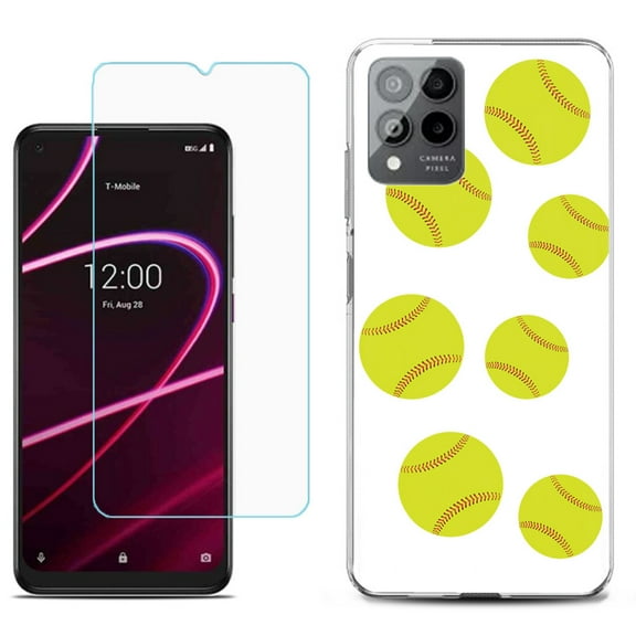 Slim-Fit Gel TPU Phone Case for T-Mobile Revvl 6 Pro 5G, with Tempered Glass Screen Protector, by OneToughShield ® - Softball Seven