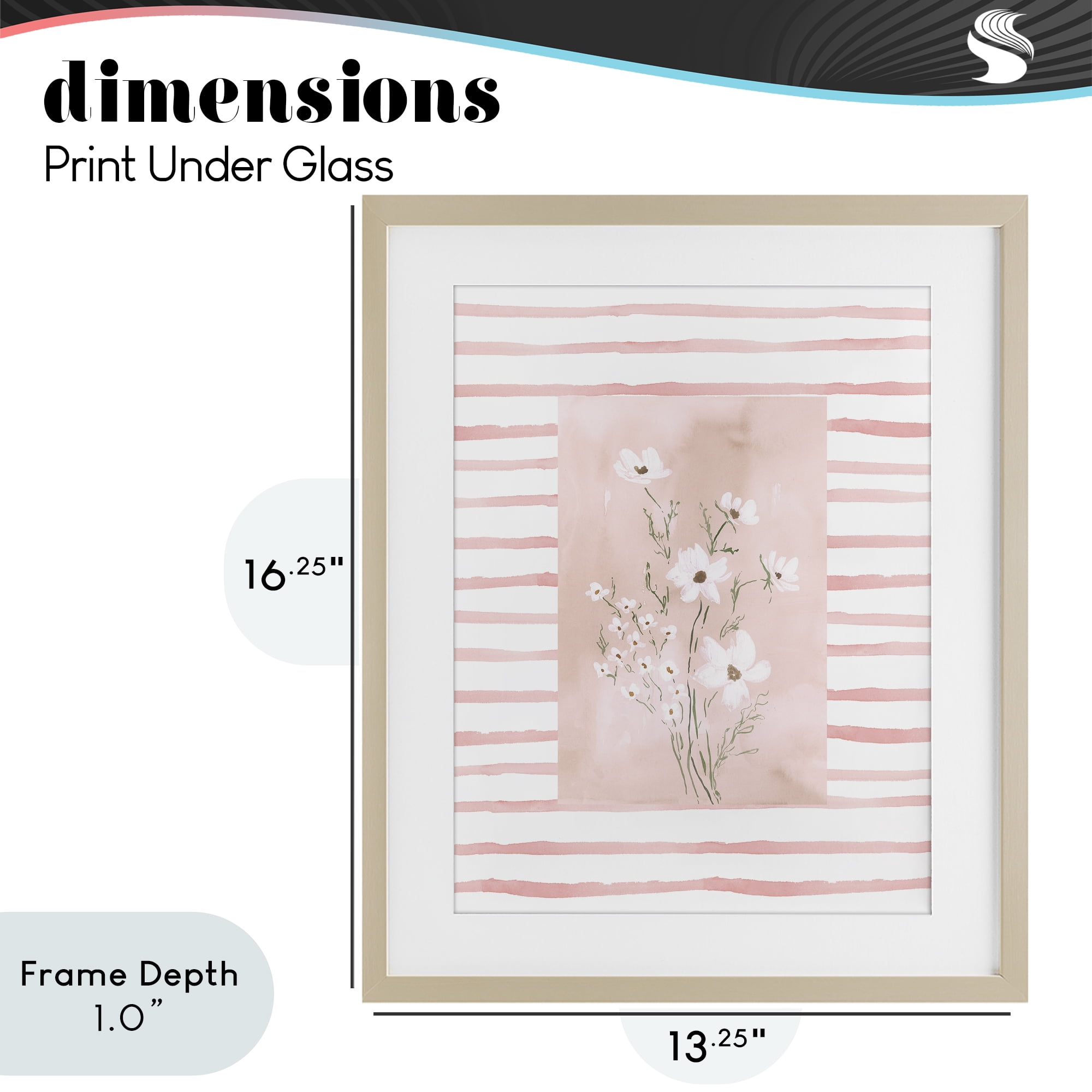 Stupell Industries White Cosmos on Pink Stripes Birch Framed Print Under Glass, design by Lucille Price