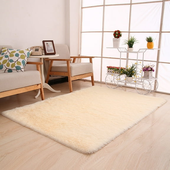 Kayannuo Christmas 60x160cm Fluffy Rugs Shaggy Area Rug Dining Room Bedroom Carpet Floor Mat Beige