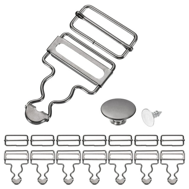Uxcell 8 Set Metal Overalls Buckles, 1-1/4" Overall Suspender Clips, Adjustable Buckle Replacement with Sliders and Buttons for Bib Trousers Jeans Suspender, Dim Gray