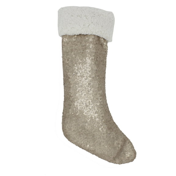 Fennco Styles Charming Sequin and Sherpa Border Christmas Tree Skirt (10"x18" Stocking, Champagne)