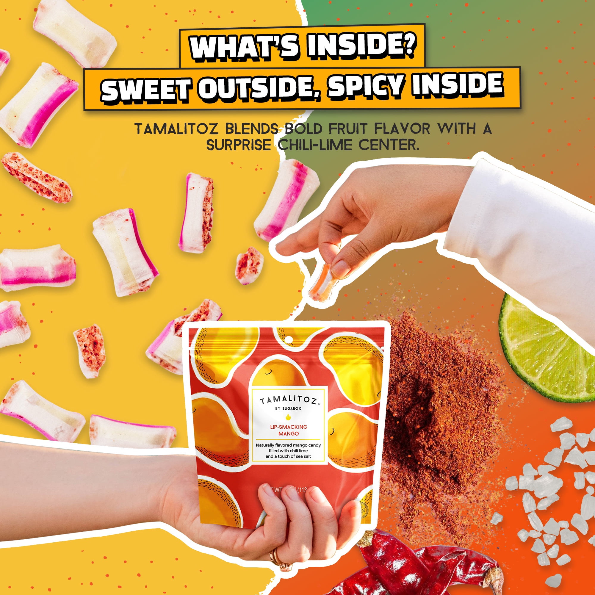 Tamalitoz Lip-Smacking Mango – Spicy Mango Mexican Hard Candy Filled with Chile, Lime & Sea Salt – Handcrafted Fruit Candy, Gluten-Free, Kosher, No Artificial Colors, 8 Bags – 4oz Each
