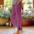 thumbnail image 2 of Jxximdong Pants for Women Women Solid Straight Solid Elastic Pants Long Linen Women Waist Cotton Casual Slit Trouser Legs Pants Pink S Trousers, 2 of 6